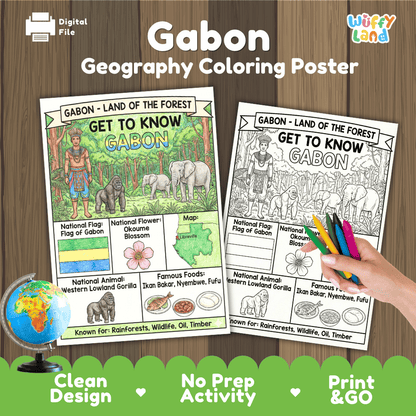 Gabon Geography Coloring Poster and Fact Sheet Printable Worksheets