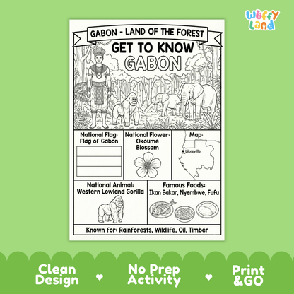 Gabon Geography Coloring Poster and Fact Sheet Printable Worksheets
