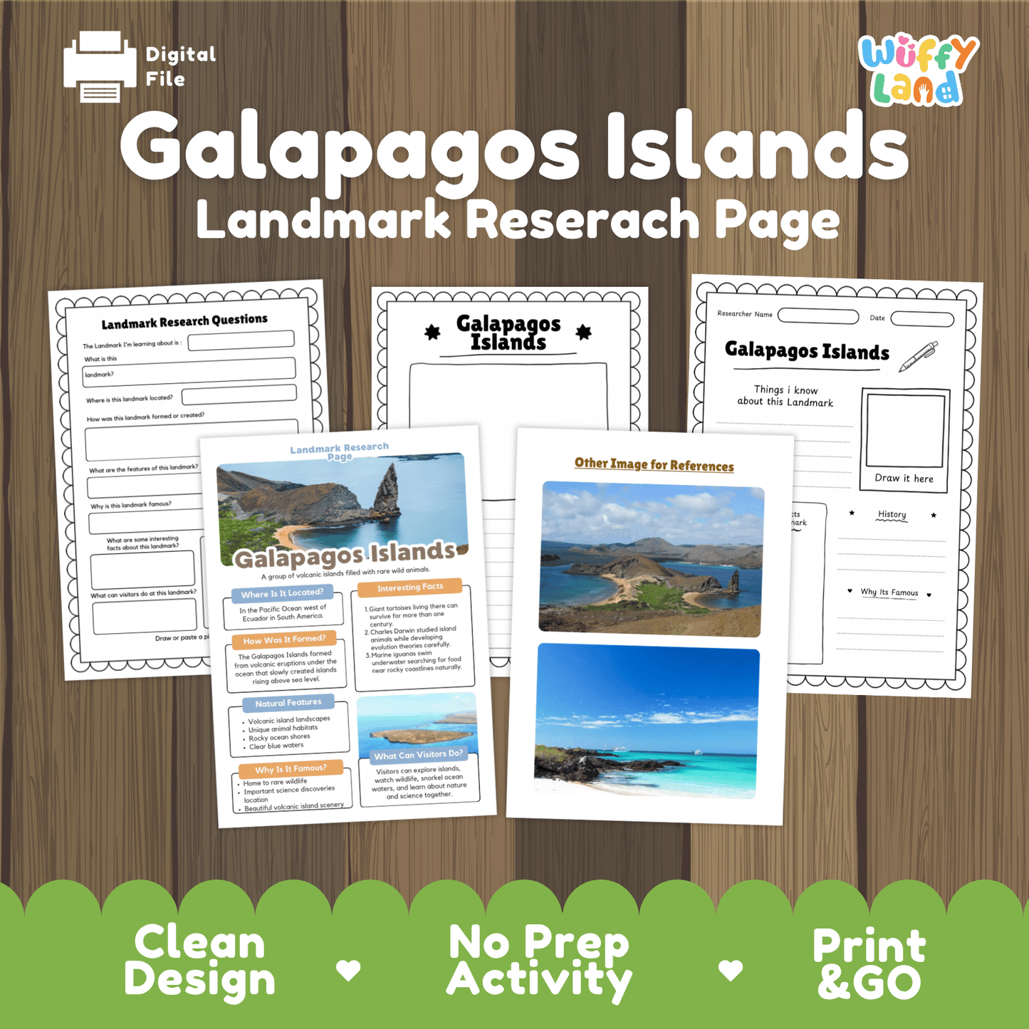 Galapagos Islands Landmark Research Page Worksheets and Fact Sheet Activity