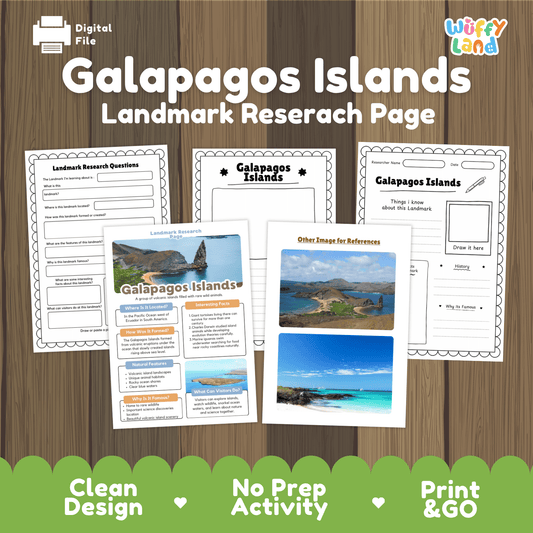Galapagos Islands Landmark Research Page Worksheets and Fact Sheet Activity