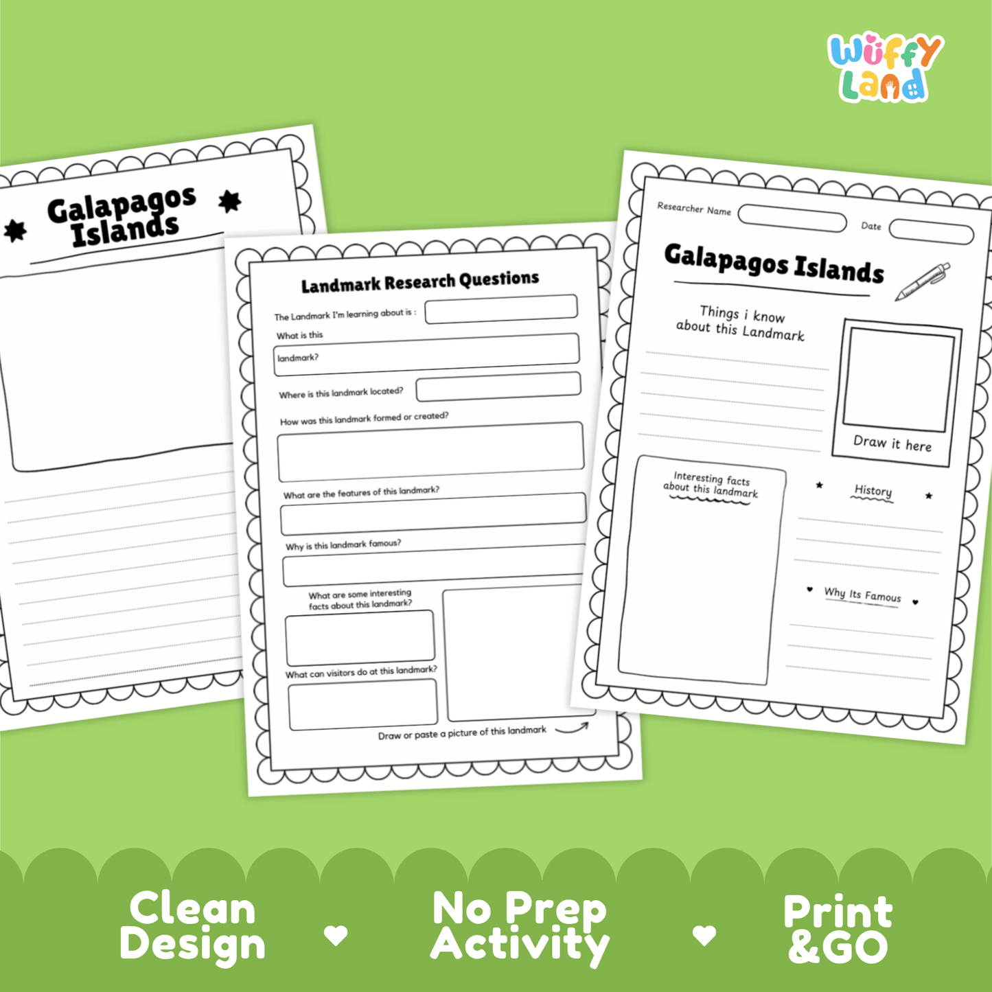 Galapagos Islands Landmark Research Page Worksheets and Fact Sheet Activity