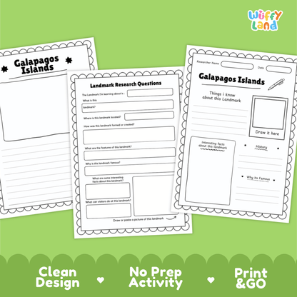 Galapagos Islands Landmark Research Page Worksheets and Fact Sheet Activity