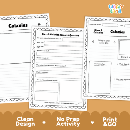 Galaxies Solar System Research Project Worksheets and Fact Sheet