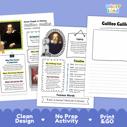 Galileo Galilei Famous People Research Page Worksheets