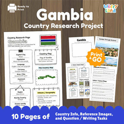 Gambia Country Research Project Printable Worksheets and Activities