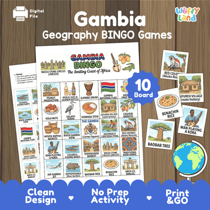 Gambia Geography Bingo Games Printable Activity