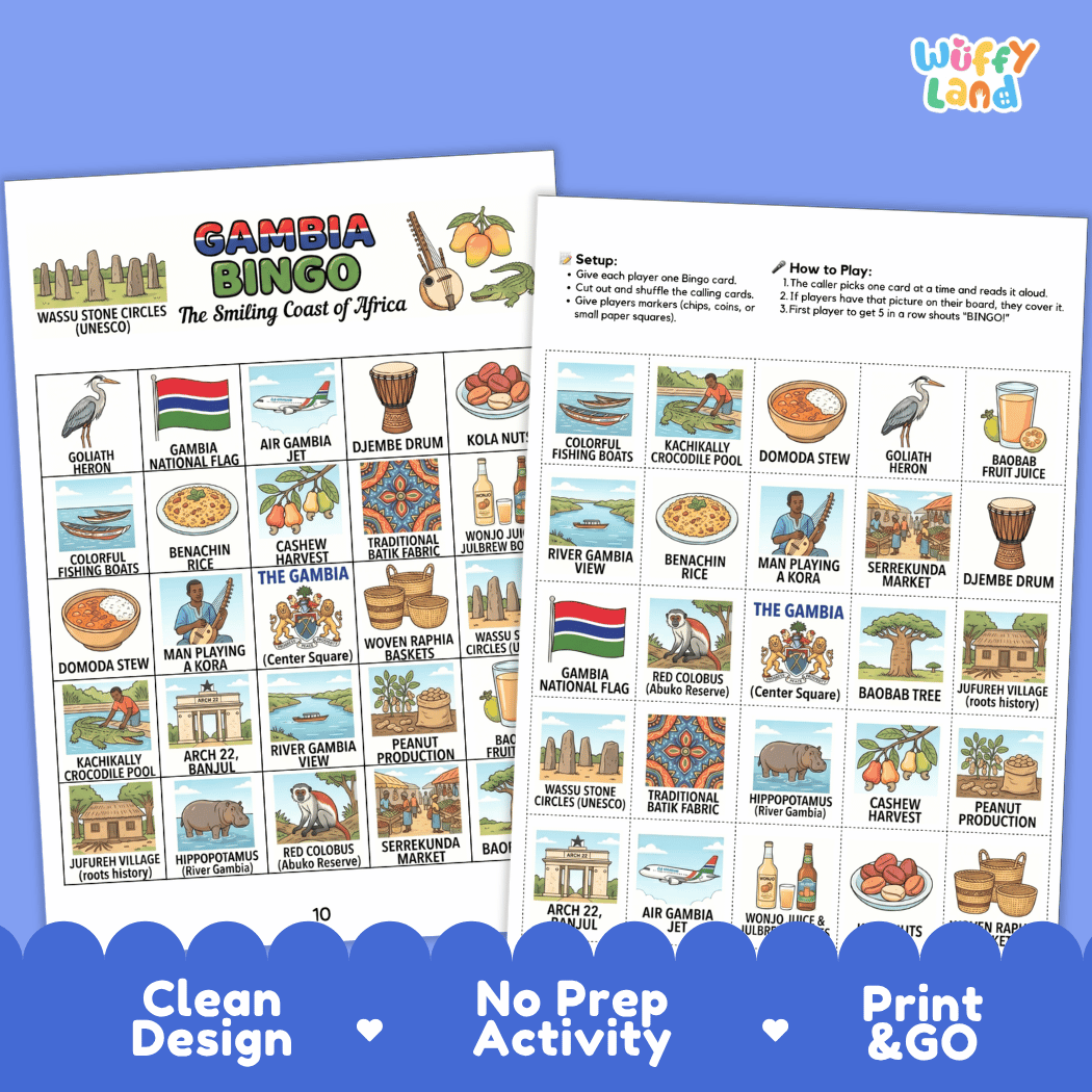 Gambia Geography Bingo Games Printable Activity