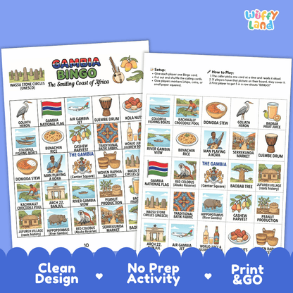 Gambia Geography Bingo Games Printable Activity