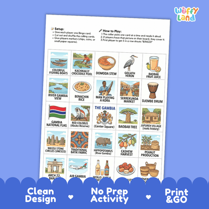Gambia Geography Bingo Games Printable Activity