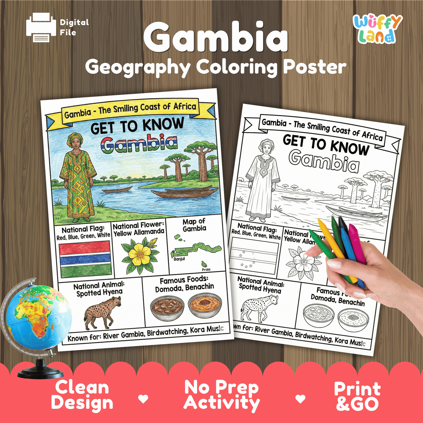 Gambia Country Study Geography Coloring Page Worksheet Activity | Africa