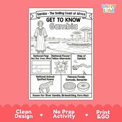 Gambia Country Study Geography Coloring Page Worksheet Activity | Africa