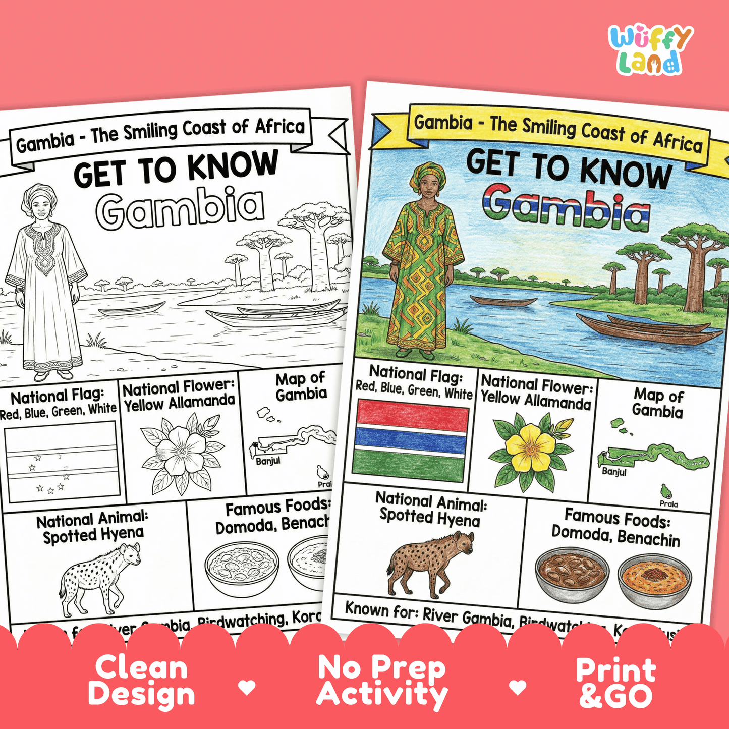Gambia Country Study Geography Coloring Page Worksheet Activity | Africa