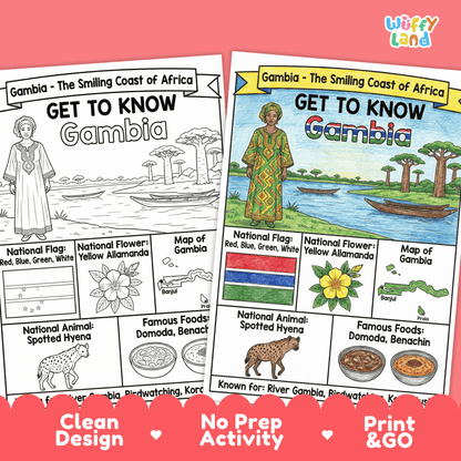 Gambia Country Study Geography Coloring Page Worksheet Activity | Africa