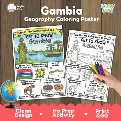 Gambia Geography Coloring Poster and Fact Sheet Printable Worksheets