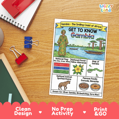 Gambia Geography Coloring Poster and Fact Sheet Printable Worksheets