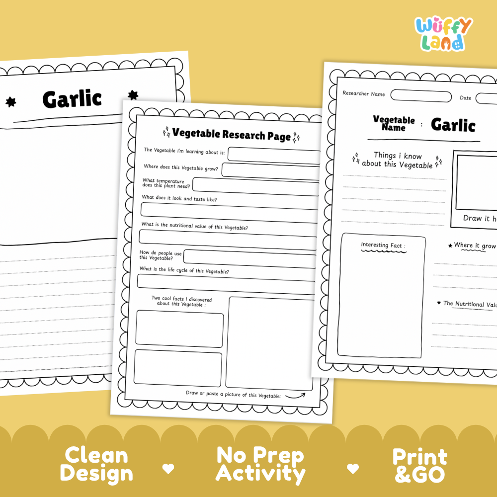 Garlic Vegetable Research Project Worksheets and Fact Sheet