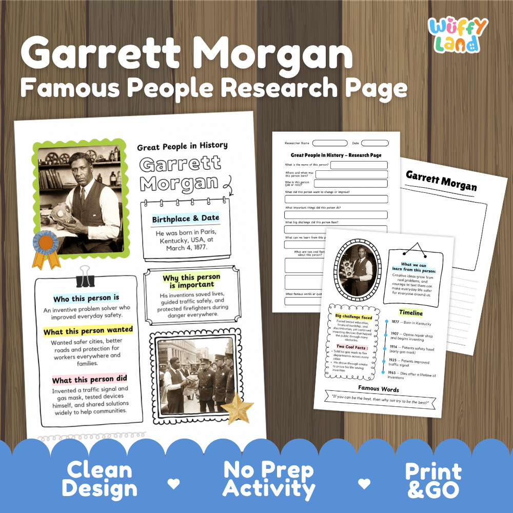 Garrett Morgan Famous People Research Page Worksheets and Biography Activity