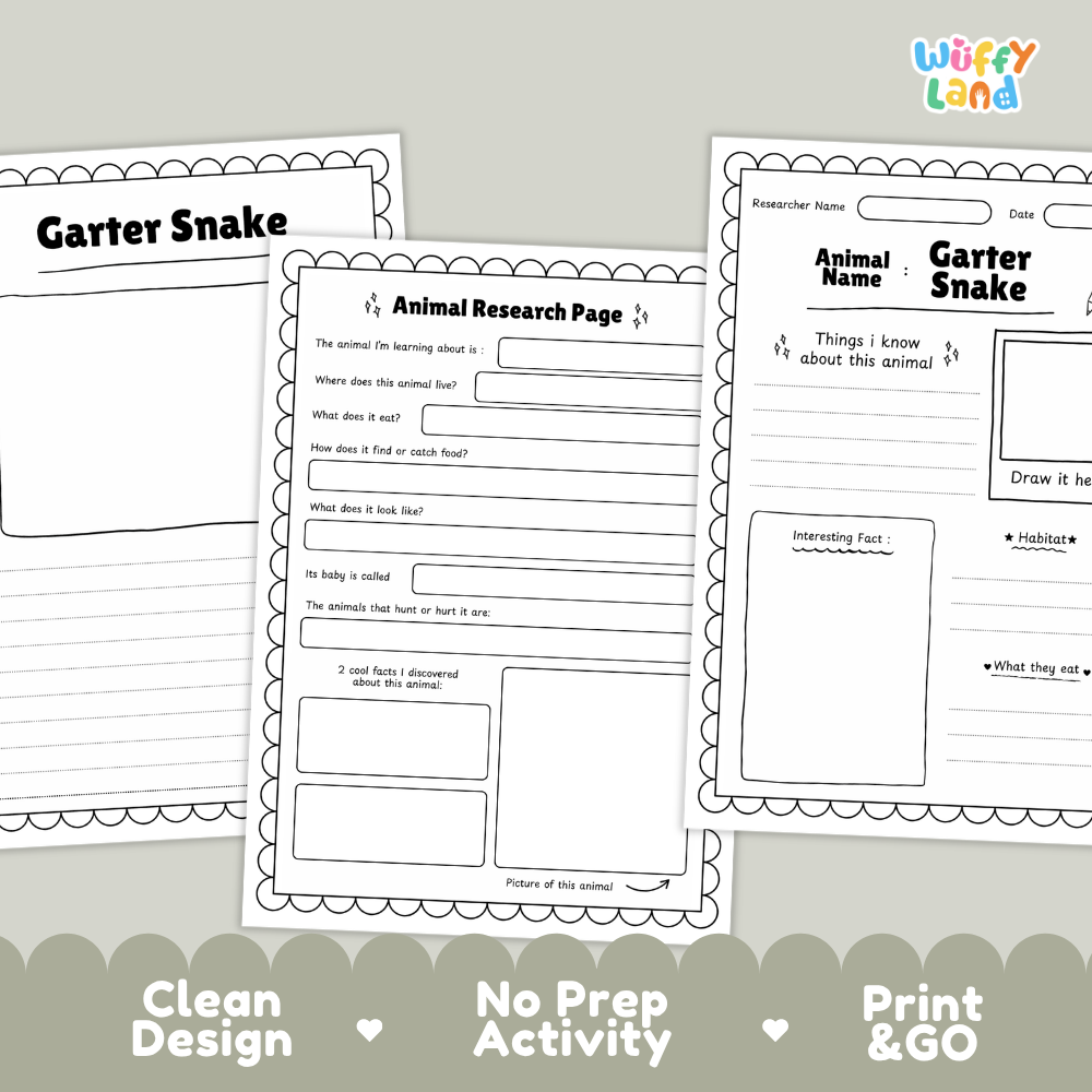 Garter Snake Animal Research Project Printable Informational Writing Worksheets