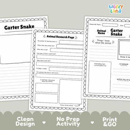 Garter Snake Animal Research Project Printable Informational Writing Worksheets