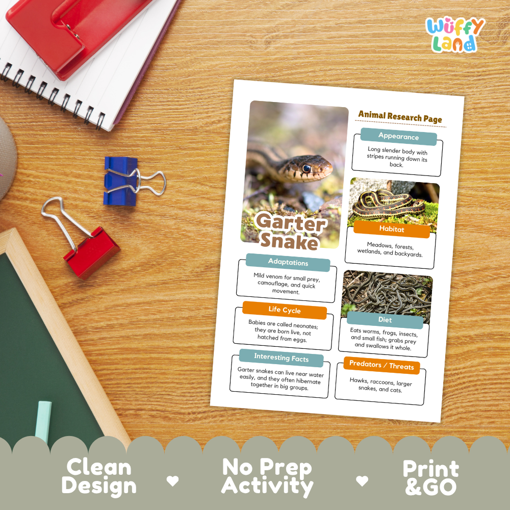 Garter Snake Animal Research Project Printable Informational Writing Worksheets