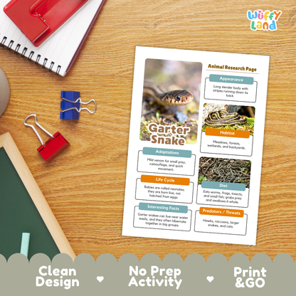 Garter Snake Animal Research Project Printable Informational Writing Worksheets
