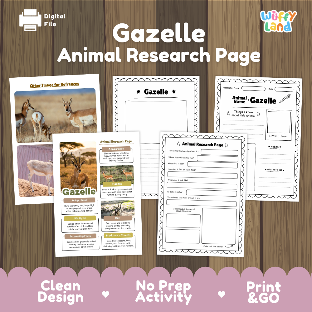 Gazelle Animal Research Page Printable Worksheets for Early Elementary