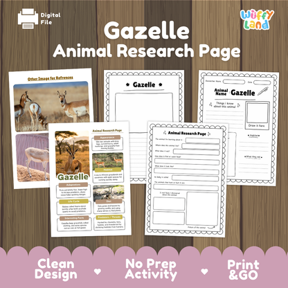 Gazelle Animal Research Page Printable Worksheets for Early Elementary