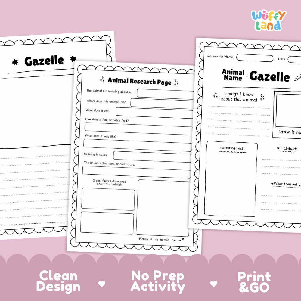 Gazelle Animal Research Page Printable Worksheets for Early Elementary