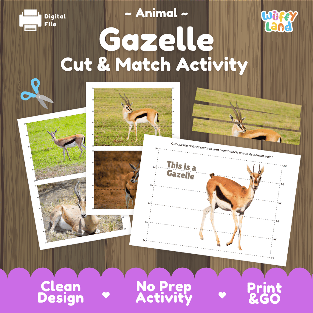 Gazelle Cut and Match Activity Worksheets | Safari Animal Puzzle Printables