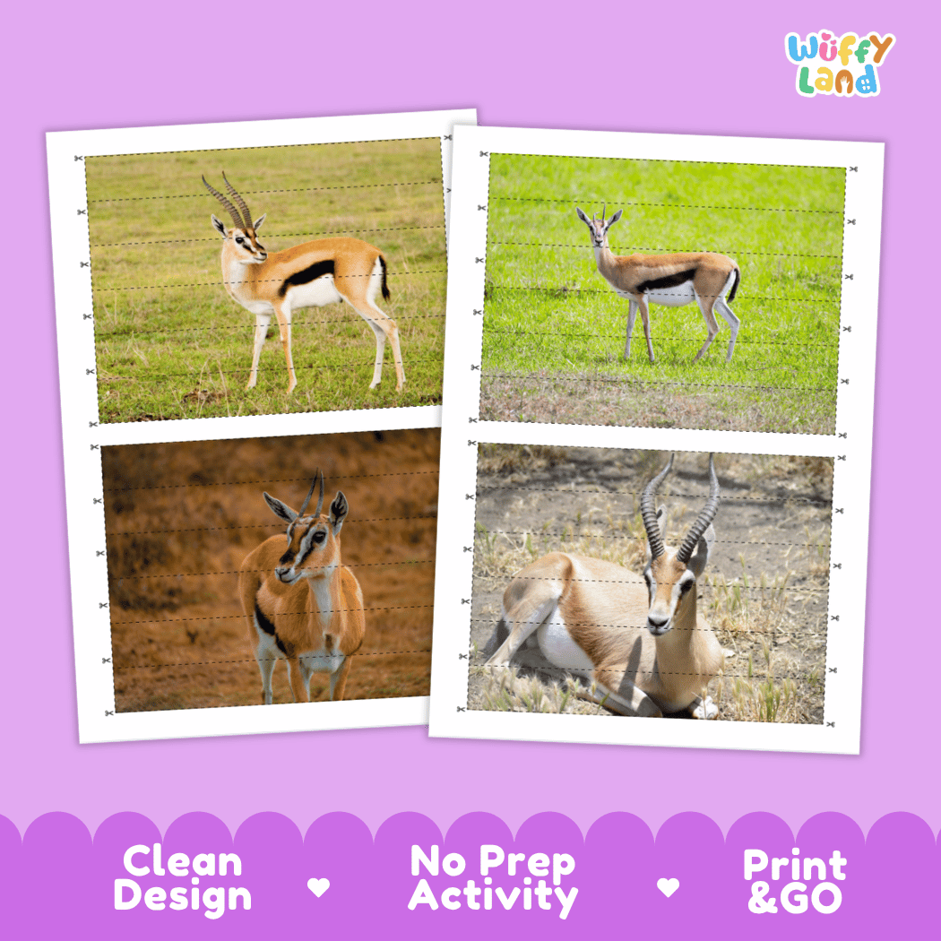 Gazelle Cut and Match Activity Worksheets | Safari Animal Puzzle Printables