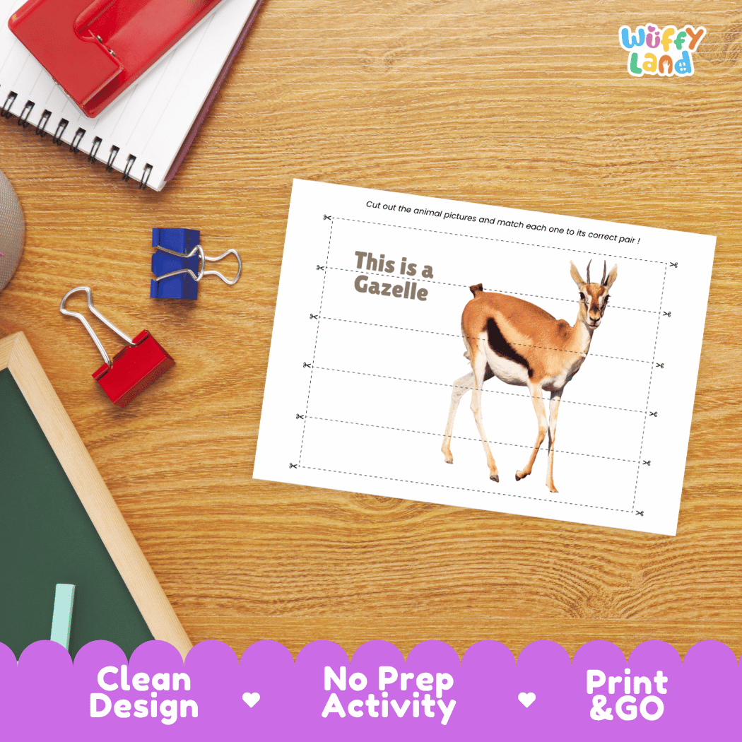 Gazelle Cut and Match Activity Worksheets | Safari Animal Puzzle Printables