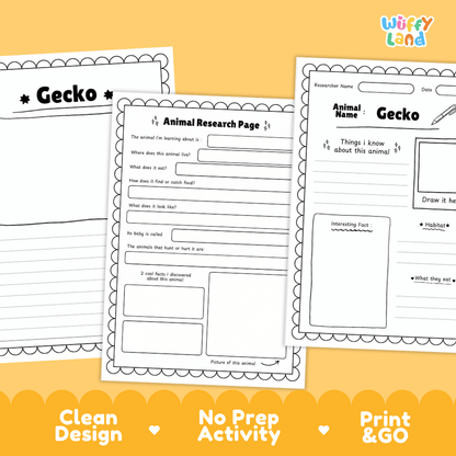 Gecko Animal Research Page Worksheets