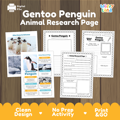 Gentoo Penguin Animal Research Page Worksheets