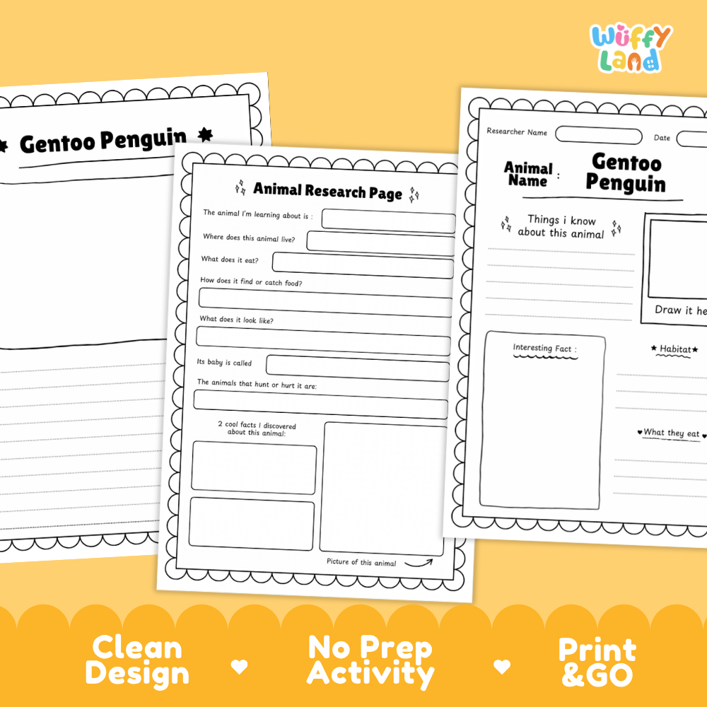 Gentoo Penguin Animal Research Page Worksheets