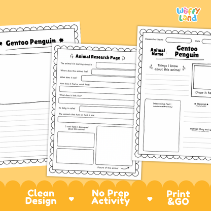 Gentoo Penguin Animal Research Page Worksheets