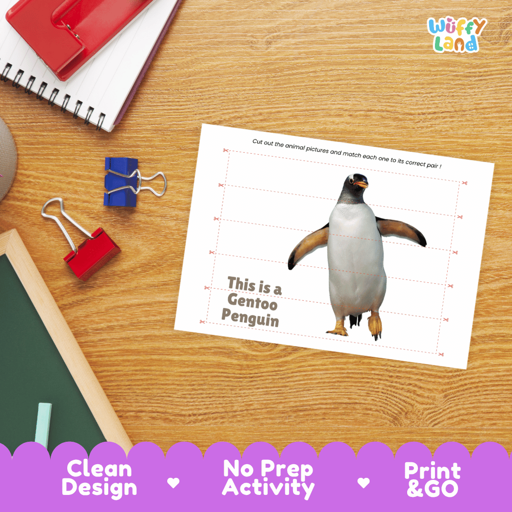 Gentoo Penguin Cut and Match Activity Worksheets