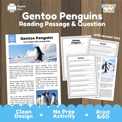 Gentoo Penguins Reading Passage and Questions Worksheets with Answer Key