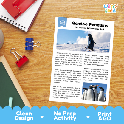 Gentoo Penguins Reading Passage and Questions Worksheets with Answer Key