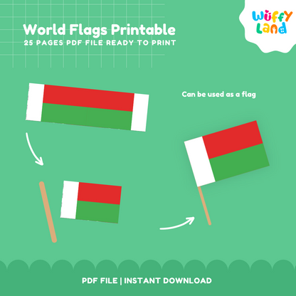 Geography flashcards for kids with 64 world flags and country names for learning countries and international geography