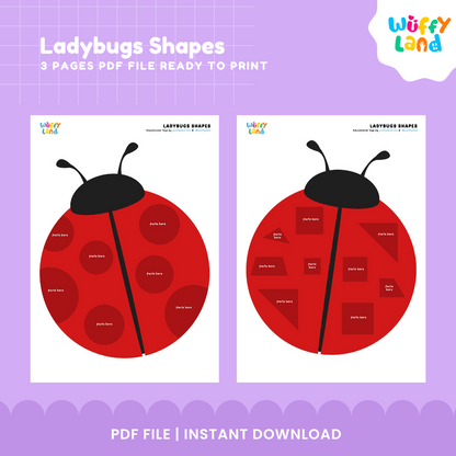 Educational ladybug worksheet with triangle, square, and trapezoid spot cutouts for preschool math centers 🔺⬛
