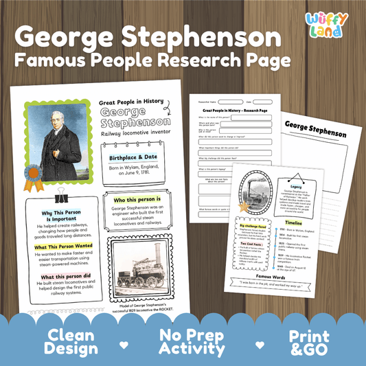 George Stephenson Famous People Research Page Worksheets