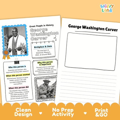 George Washington Carver Famous People Research Page - Black History Month Biography Worksheets