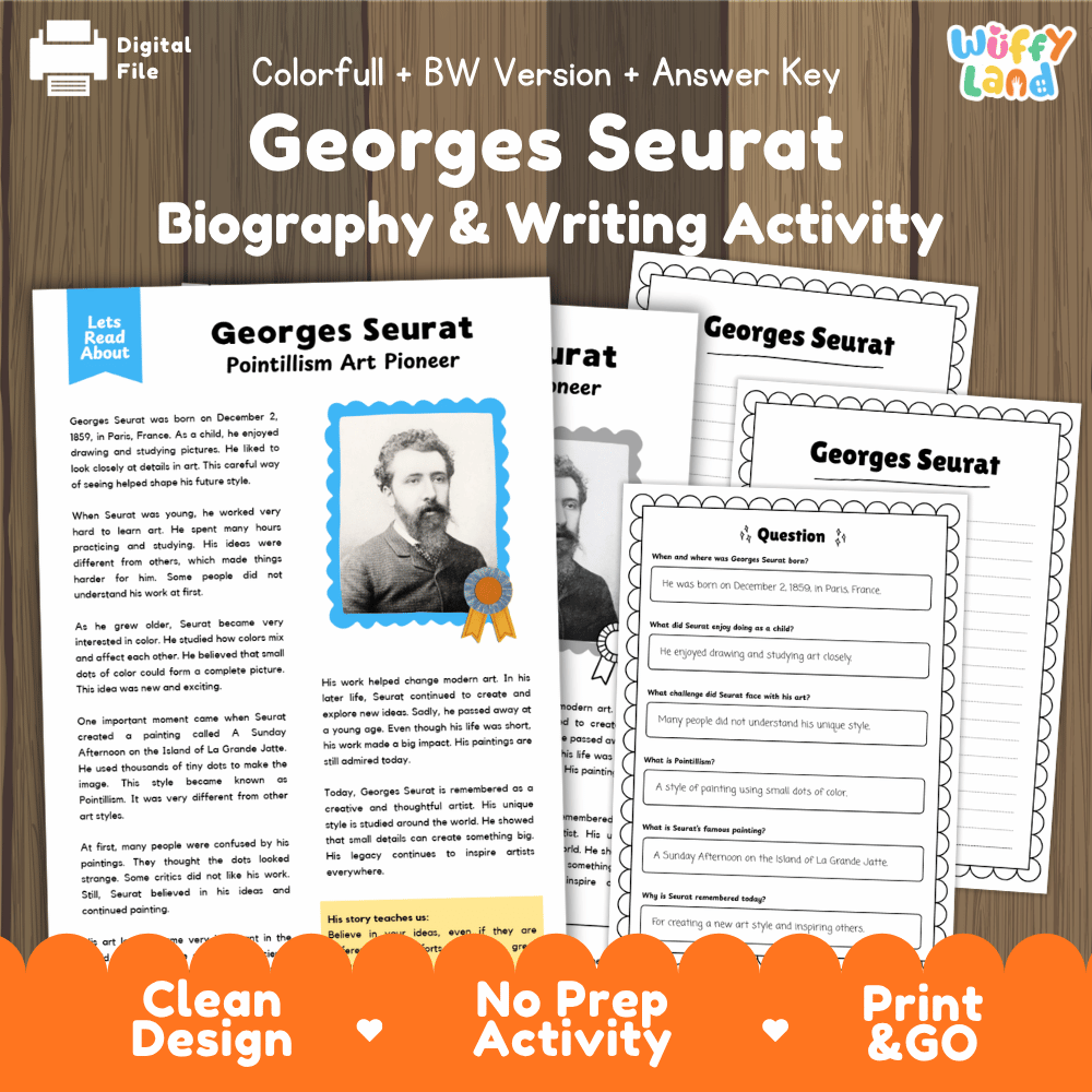 Georges Seurat Biography Reading Passage and Writing Activity Worksheets