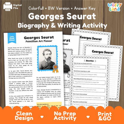 Georges Seurat Biography Reading Passage and Writing Activity Worksheets