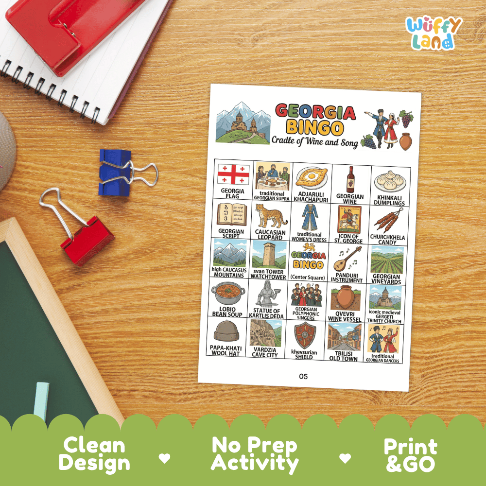 Georgia Country Geography BINGO Game Cradle of Wine and Song Activity Printable Boards