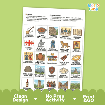Georgia Country Geography BINGO Game Cradle of Wine and Song Activity Printable Boards
