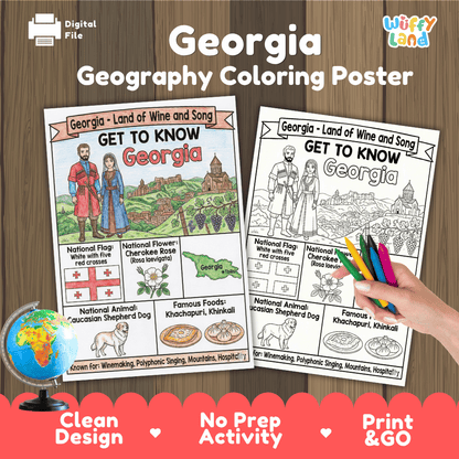 Georgia Country Geography Coloring Poster | World Country Study Worksheet Activity