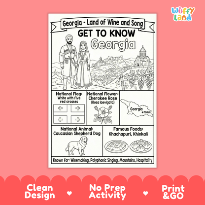 Georgia Country Geography Coloring Poster | World Country Study Worksheet Activity
