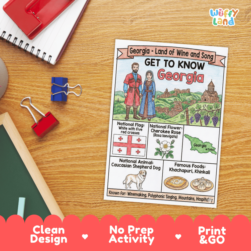 Georgia Country Geography Coloring Poster | World Country Study Worksheet Activity