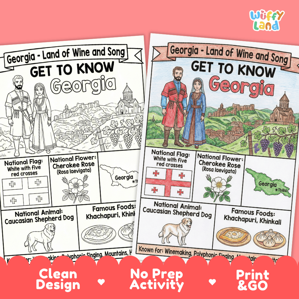 Georgia Country Geography Coloring Poster | World Country Study Worksheet Activity